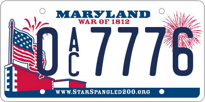 MD license plate 0AC7776