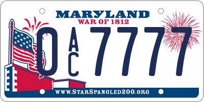 MD license plate 0AC7777