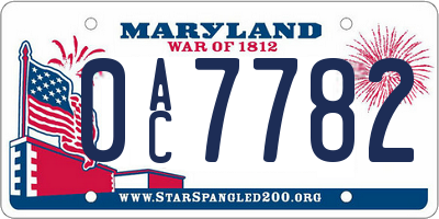 MD license plate 0AC7782