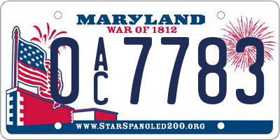 MD license plate 0AC7783