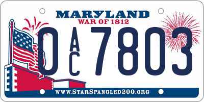 MD license plate 0AC7803