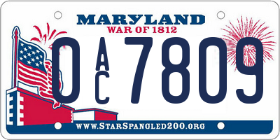 MD license plate 0AC7809