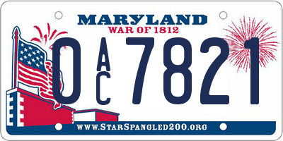 MD license plate 0AC7821