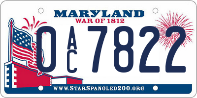 MD license plate 0AC7822