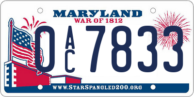 MD license plate 0AC7833