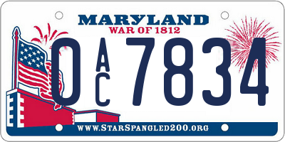 MD license plate 0AC7834