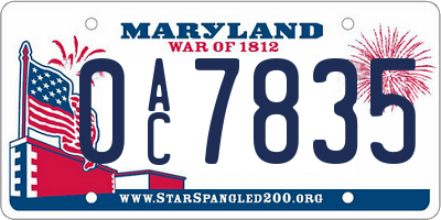 MD license plate 0AC7835