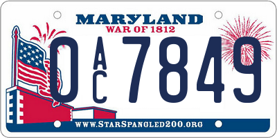 MD license plate 0AC7849
