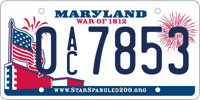 MD license plate 0AC7853