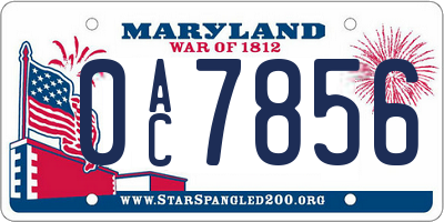 MD license plate 0AC7856