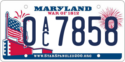 MD license plate 0AC7858