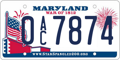 MD license plate 0AC7874