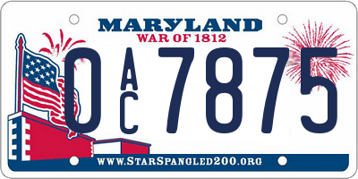 MD license plate 0AC7875