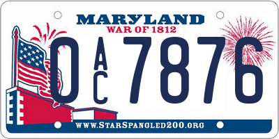 MD license plate 0AC7876