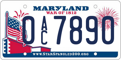 MD license plate 0AC7890