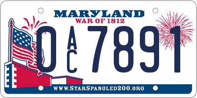 MD license plate 0AC7891