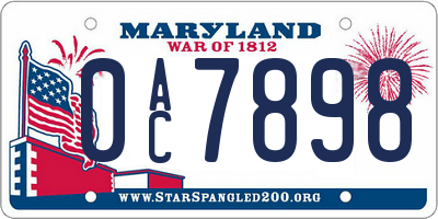 MD license plate 0AC7898