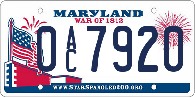 MD license plate 0AC7920