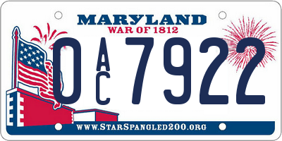 MD license plate 0AC7922