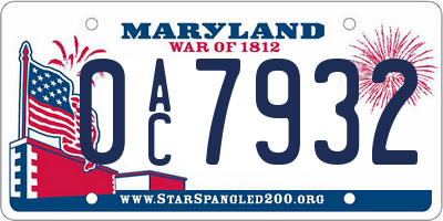 MD license plate 0AC7932