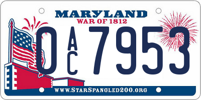 MD license plate 0AC7953