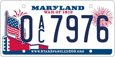 MD license plate 0AC7976