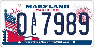 MD license plate 0AC7989