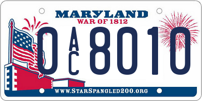 MD license plate 0AC8010