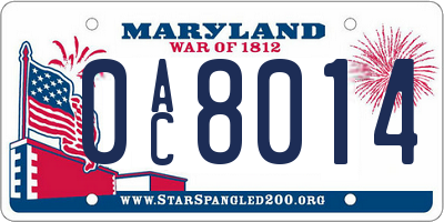 MD license plate 0AC8014