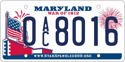 MD license plate 0AC8016
