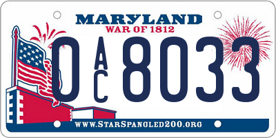 MD license plate 0AC8033