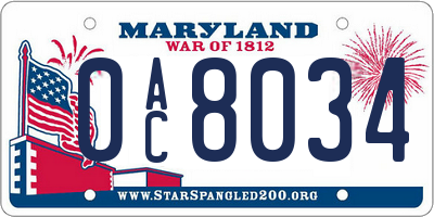 MD license plate 0AC8034