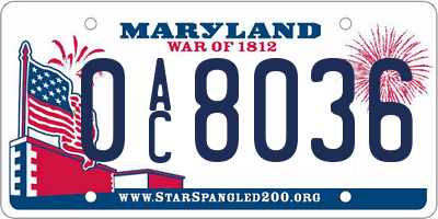 MD license plate 0AC8036