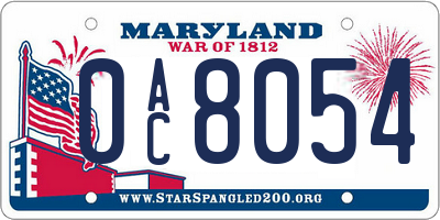 MD license plate 0AC8054