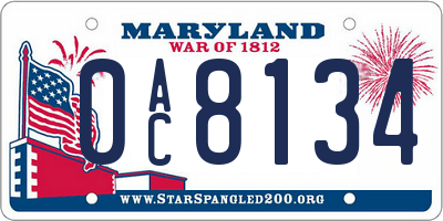 MD license plate 0AC8134