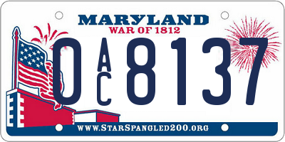 MD license plate 0AC8137