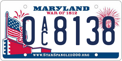 MD license plate 0AC8138
