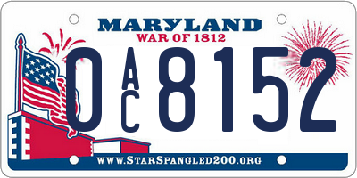 MD license plate 0AC8152