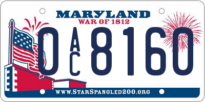 MD license plate 0AC8160
