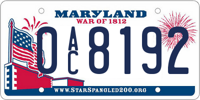 MD license plate 0AC8192