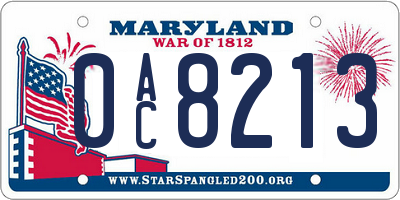 MD license plate 0AC8213