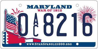 MD license plate 0AC8216