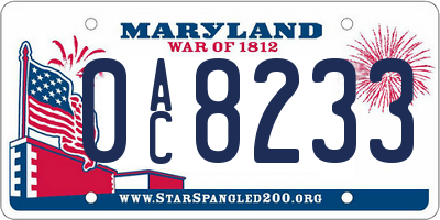 MD license plate 0AC8233