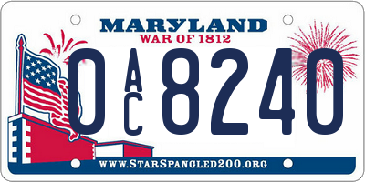 MD license plate 0AC8240