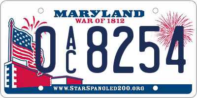 MD license plate 0AC8254