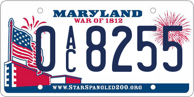 MD license plate 0AC8255