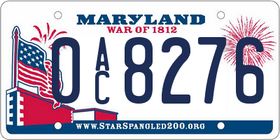 MD license plate 0AC8276