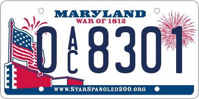 MD license plate 0AC8301