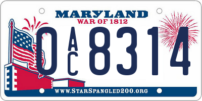 MD license plate 0AC8314