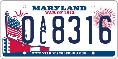 MD license plate 0AC8316